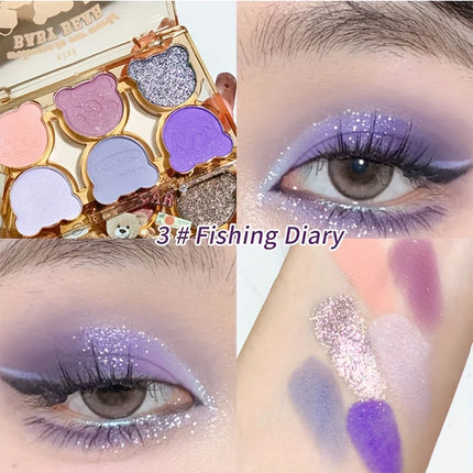 XIXI 6-Color Eyeshadow Palette Glitter & Matte Finishes for Y2K Inspired Smoky Eye Makeup Looks