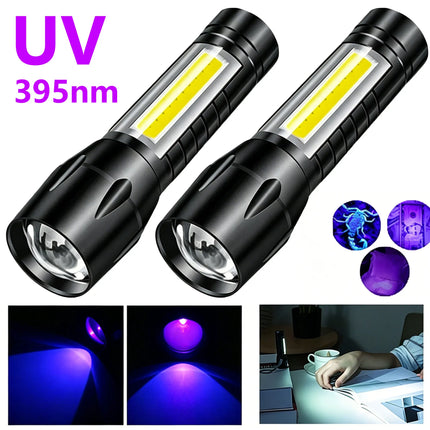Portable USB Rechargeable Mini UV Flashlight Zoomable Ultraviolet Torch 365nm Pet Detector Violet Waterproof Outdoor Flashlights