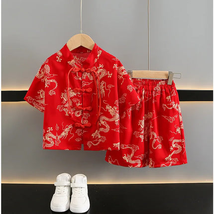 Summer Short Sleeve Two-piece Set Kids Clothes Casual Boy Outfit Baby Tang Style Fashion Children's Sets Hanfu Suit Boys Costume