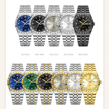 POEDAGAR Business Men's Watches Waterproof Luminous Week Date Fashion Men's Wristwatch Stainless Steel Quartz Watch For Men Reloj