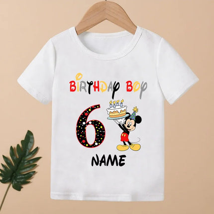 Mickey Mouse Print Cartoon Girls Clothes 1 2 3 4 5 6 7 8 9 Years Happy Birthday Custom Name Kids T-shirt Baby Children T-Shirt