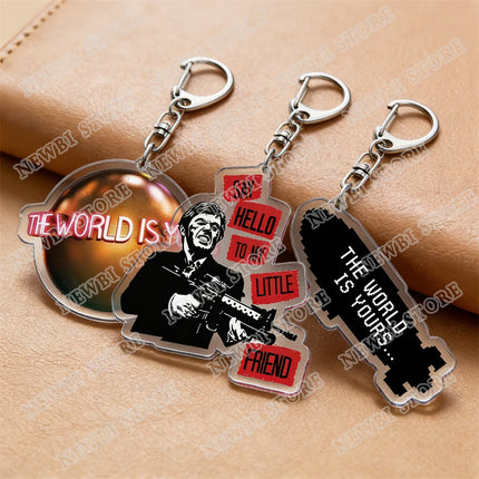 Popualr World Is Yours Keychains for Accessories Scarface Tony Montana Gangster Say Hello To My Life Keyring Fans Friends Gifts