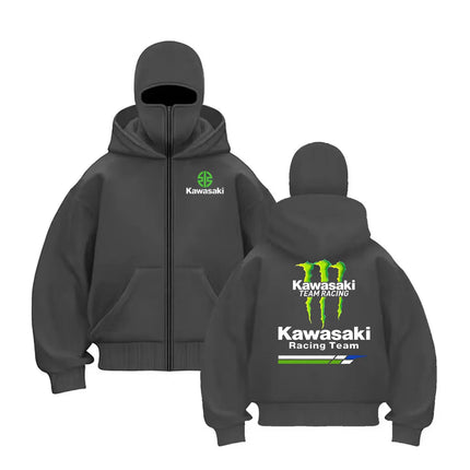 Kawasaki brand hoodie plush double top hat unique design hooded sweatshirt men's quality autumn and winter new loose series