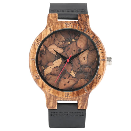 Unique Irregular Pattern Display Wood Watches Quartz Timepiece Men's Genuine Leather Casual Hot Fashion Male Wooden Clock reloj
