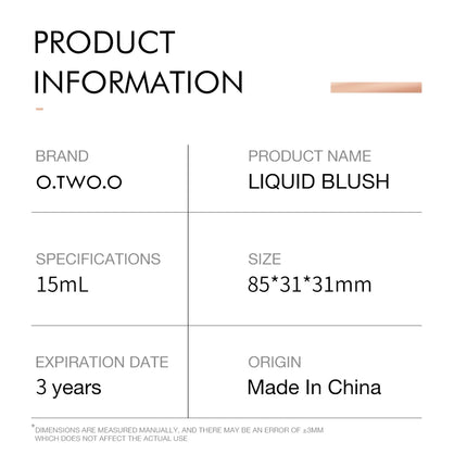 O.TWO.O Liquid Blusher 4 Colors Rose Pink Blush Long Lasting Natural Cheek Face Makeup Blusher High Pigment For Women Cosmetics