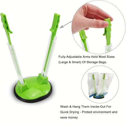 Zipper Bag Holder Plastic Adjustable NonSlip Hands-Free Baggy Rack Kitchen Gadget for Food Prep Freezer Bag Holder Stand Storage