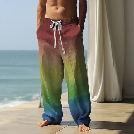 2025 Fall Men's Rainbow Gradient Pants Trousers Mid Waist Drawstring Elastic Waist Casual Outdoor Wide-leg Trousers For Mens