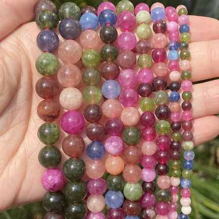 Natural Stone Beads Round Morganites Tourmalines Aquamarines Jades Quartzs Crystals Spacer For Jewelry Making DIY Bracelet