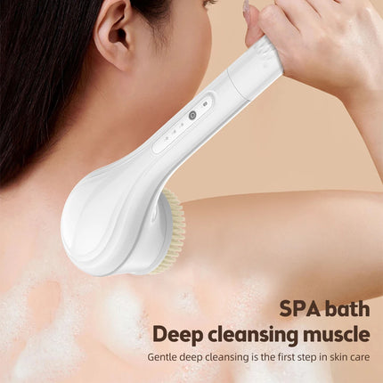 Electric Brush Scrubber for Shower IPX7 Waterproof 3 Gears 6-in-1 Shower Brush Heads Cordless Exfoliating Bath Brush with Long H