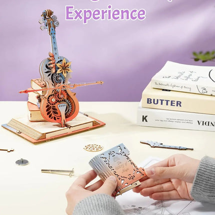 ROKR 3D Magic Cello - 3D Wooden Puzzle - Automatic Playing Mechanical Music Box, DIY Music Gift Set, Adult Gift Decoration,AMK63M