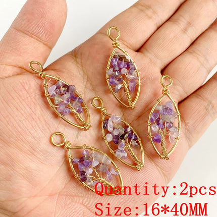 2PCS Natural Amethyst Pendant Charms Purple Crystal Star Sun Water Drop Shape For DIY Making Jewelry Necklace Bracelet