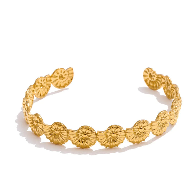 Yhpup Summer Ocean Style Fish Shell Starfish Cuff Open Bracelet Bangle 18K Gold Color PVD Stainless Steel Jewelry Wholesale Gift