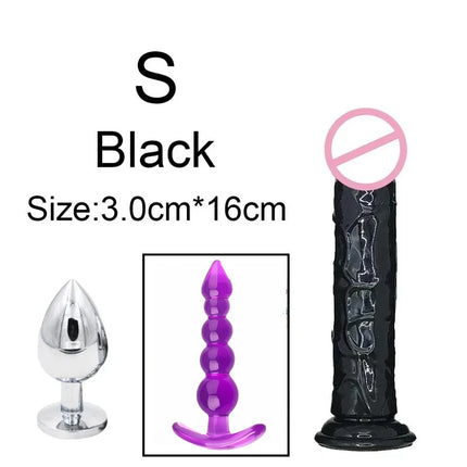3pcs Anal Black Dildos Male Butt Plug Prostate Massager Stimulator for Women Vagina Big Penis with Suction Cup Adult Sex Toys