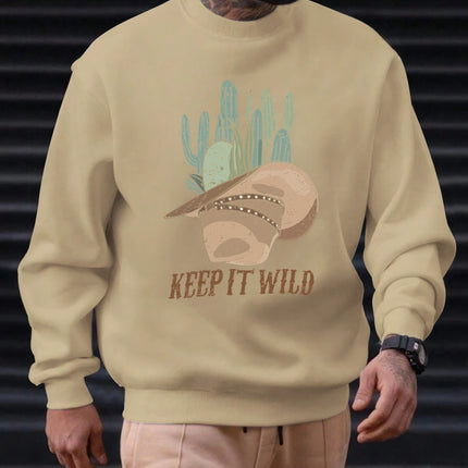 2025 New Sweatshirt For Men's KEEP IT WILD Pattern Printing Cotton Round Neck Fashion Casual High Quality Daily Top Clothing