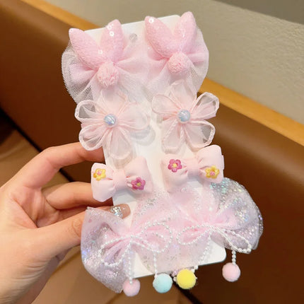 10Pcs Summer Mesh Kids Hairpins Bow Flower Hair Clips Accessoriess No Harm Baby Princess Barrettes Korean Children Girl Headwear