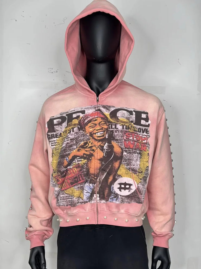 Y2k Aesthetic Pattern Print Sweatshirt Vintage Punk Gothic Couple Sweatshirt Emo Graffiti Print Pearl Design Hoodie 2000s
