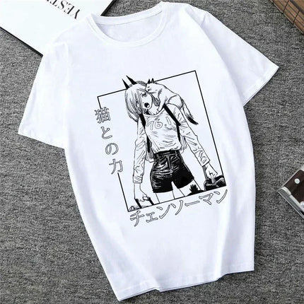 Japanese Anime Denji Tshirt Unisex Chainsaw women T Shirt Women Funny Cartoon Pochita Makima T-shirt Graphic Tees Tops Female 90