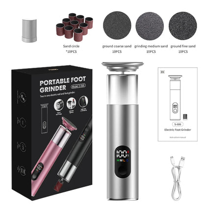 New Electric Foot File Callus Remover 2 in 1 Rechargeable Foot File & Nail Pedicure Tool, gift 60PCS Replaceable Sandpaper Discs