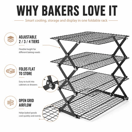 Foldable 2/3/4 Tier Cooling Rack For Baking Space Saving Stackable Wire Grid Cookie Cake Stand Easy Storage Baking Tools