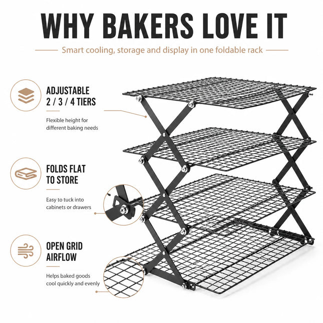 Foldable 2/3/4 Tier Cooling Rack For Baking Space Saving Stackable Wire Grid Cookie Cake Stand Easy Storage Baking Tools