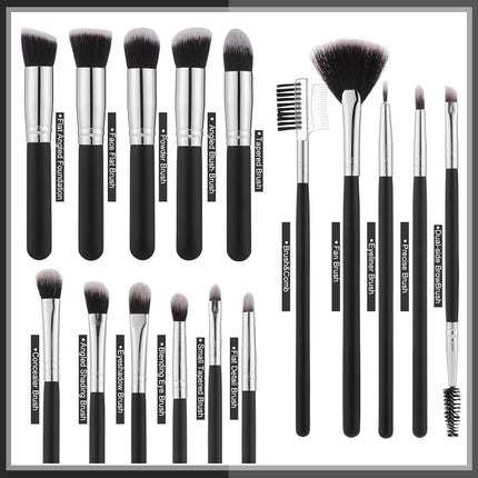 16Pcs Professional Makeup Brush Set Eye Shadow Contouring Foundation Highlight Setting Powder Blending Makeup Sponge Powder Puff