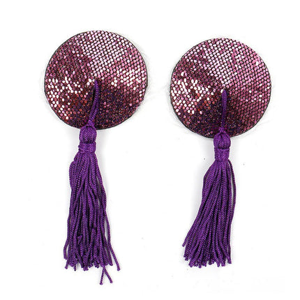 1 Pair Tassel Sequins Round Nipple Stickers Women Sexy Bra Nipple Cover Self Adhesive Reusable Wear Bra Pasties Chest Stickers