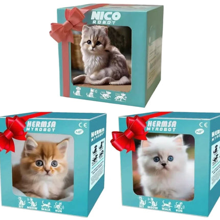 2026 Walking Meowing E-Cat Toy Realistic Fluffy Kitten W/6 Sounds, Auto-Running Pet Simulator Christmas Gift