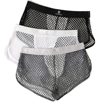Sexy Fishnet Boxer Shorts for Men See through Transparent Underwear Panties Comfortable Nightwear Boxershorts Underpants