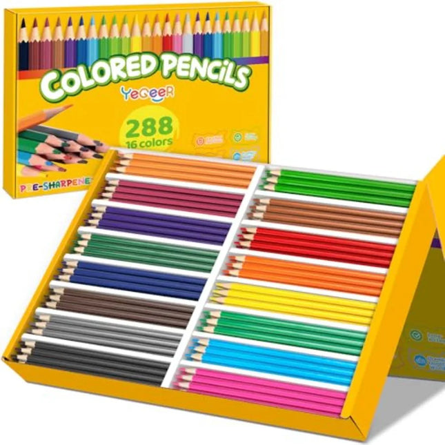 288 Count Colored Pencils Bulk, 16 Assorted Colors, Pre-sharpened Coloring Pencils Set for Kids and Adults, Teachers Essential Classr