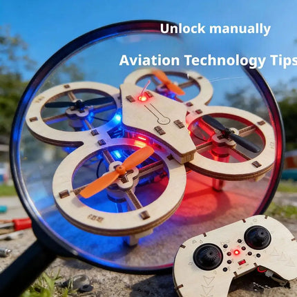 DIY Wooden RC Drone Quadcopters Building Kit - STEM Educational Science Experiment Aircraft Model Gift for Kids Students