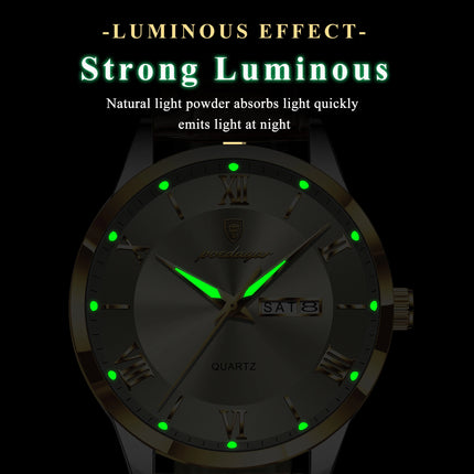 POEDAGAR Original Luxury Men's Wristwatch Leather Date Week Quartz Fashion Men Watch Waterproof Luminous Classic Watches For Men
