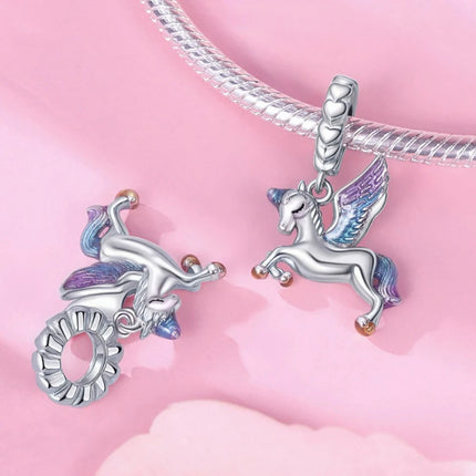 925 Sterling Silver Classic Purple Heart Shape Dragon Pegasus Butterfly Charms Beads Fit 3mm Original Bracelet DIY Jewelry Gift