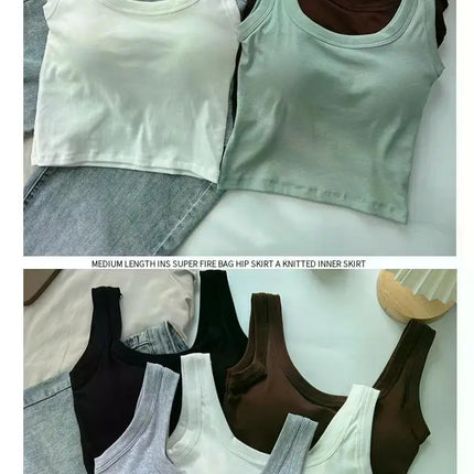 Women's Vest One-Piece No Steel Ring Cotton Chest Pad Wide Shoulder Sports Yoga Vest Underwear Black White Bra Tank Top Women
