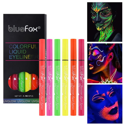 6pcs Glow in the Dark Face,Body Paint Set,Shimmer Liquid Eyeliner, Neon Fluorescent Makeup Sticks for Halloween,Music Festivals