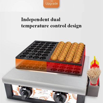 Double Plate Takoyaki Maker 56 Holes Waffle Balls Baking Machine with Non-stick Coating Pan 40MM Takoyaki Ball Maker