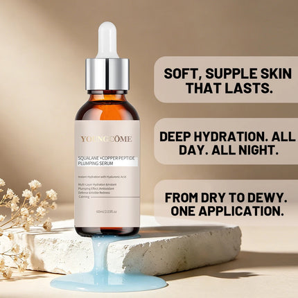 Squalane Copper Peptide Plumping Serum for Face - Hyaluronic Acid Firming Moisturizer - Rapid Hydration Serum for All Skin Types