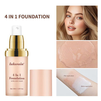 Foundation 4 in 1 - Medium Spectrum with SPF 30+, Longwearing & Waterproof Hydrating Color Changing Foundation Women Cosmetics