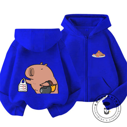 Kids Capybara Trendy Zip Up Hoodie Boys Girls Autumn Winter Cute Kawaii Cartoon New Style Children Hooded Sweatshirt