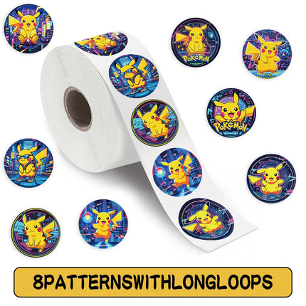 500 Pcs Pikachu Roll Stickers Pokemon DIY Cartoon Style Waterproof Reward Labels for Gift Sealing Laptop Water Bottle Decor