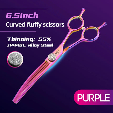 Fenice Grooming Scissors Diamond Screw 7.25 Inch Professional Curved Chunker Scissors Thinner Shears for Pet Groomers Tesoura