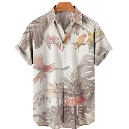 Men's casual shirt plant printed summer clothing Hawaiian short sleeved 2023 medieval vintage beach vacation top