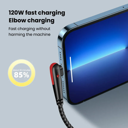 NNBILI 120W USB To Type-C Cable 90 Degree Elbow Mobile Phone Fast Charging For Huawei Mate 60 Xiaomi Samsung Charger Data Wire