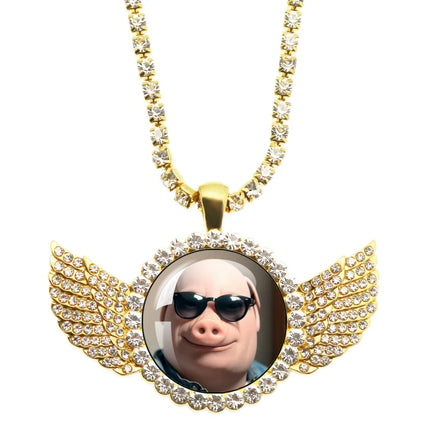 John Pork Is Calling Answer Call Phone Humor Funny Pig Graphic Glass Cabochon Angel Wings Pendant Necklace Jewelry Giftwholesale