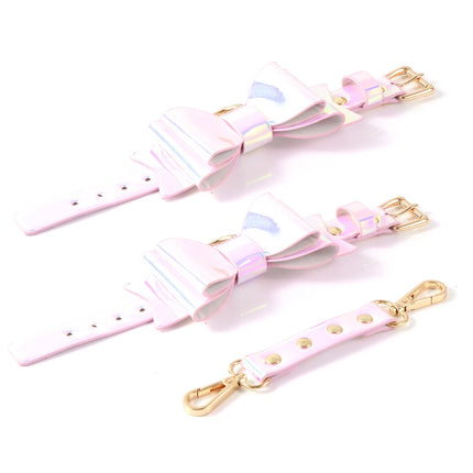 Shining Colorful Bondage Kit Kinky Restraints Set Bow Handcuff SM Collar Spanking Paddle Mouth Ball Gag Blindfold Erotic Toys