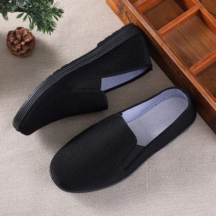 Hot Sale Of The Season Pure Color Black Low-Top round Toe Beijing Style Cotton Canvas Slip-On Shoes Breathable Flat Heel Inje...