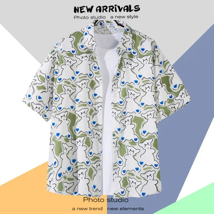 New Summer Casual Short Sleeved Shirt Korean Version Fashionable Men's And Women's Loose Collar Hawaiian Seaside Flower Shirt