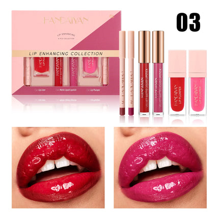 HANDAIYAN 6-Piece Matte Long-Lasting Color Moisturizing Waterproof Lip Liner Set Lip Liner + Lip Gloss + Lip Lacquer Set