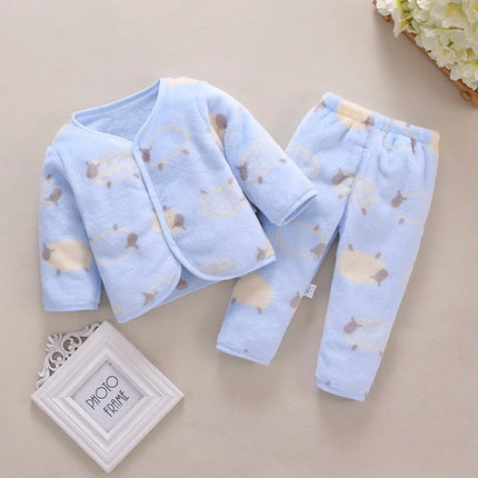 2Pcs Set Newborn Baby Clothing Flannle Spring Autumn Set for Babies Soft Toddler Jacket Baby Pant Cartoon Boys Girls Set 0-24M