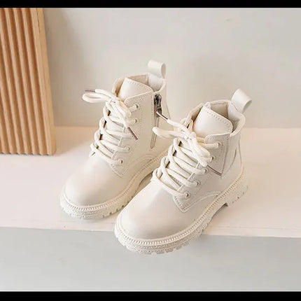 2024 Autumn New Children Ankle Boots for Girls White Fashion Leather Shoes Student Non Slip Short Boots Versatile Kids Shoes