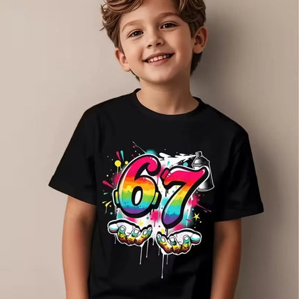 Fun Six Seven 6 7 Meme Design T-Shirt for Kids Chaotic Humor Y2k Game Saying Tees Casual O-Neck Top Fashion Children's Clothing